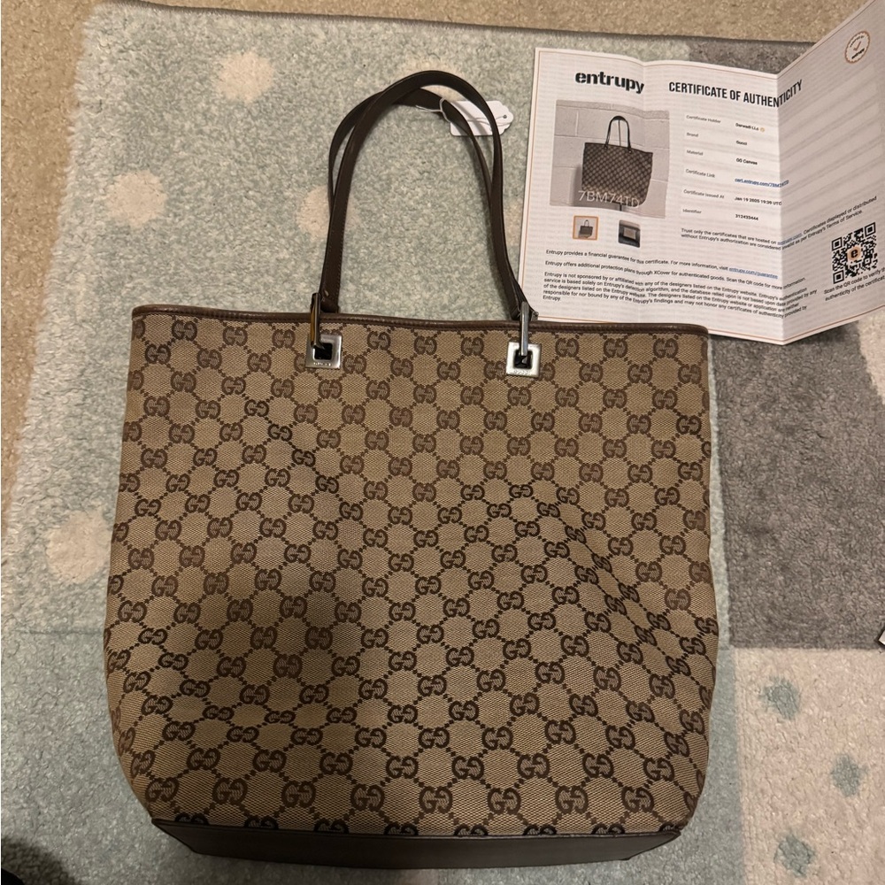 Gucci Monogram Tote Bag - Brown and Black